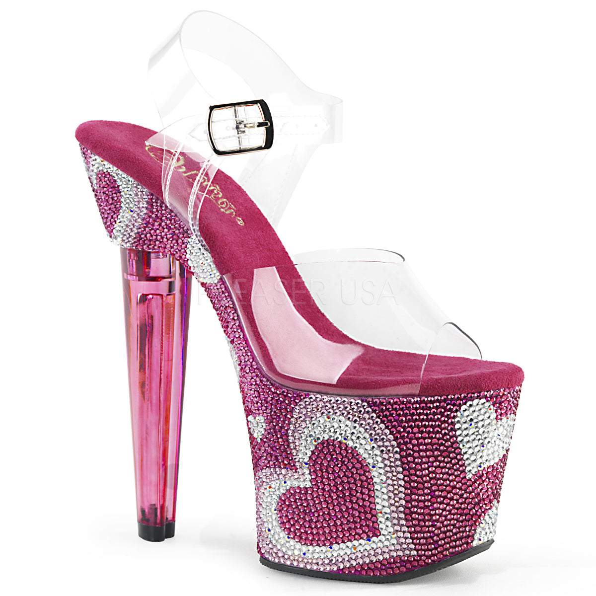7" Heel LOVESICK-708HEART Clear Hot Pink