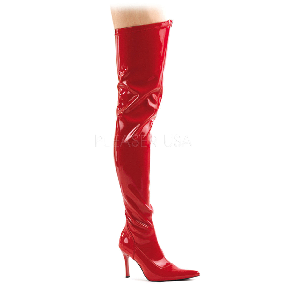 FUNTASMA LUST-3000 Red Stretch Pat Thigh High Boots - Shoecup.com