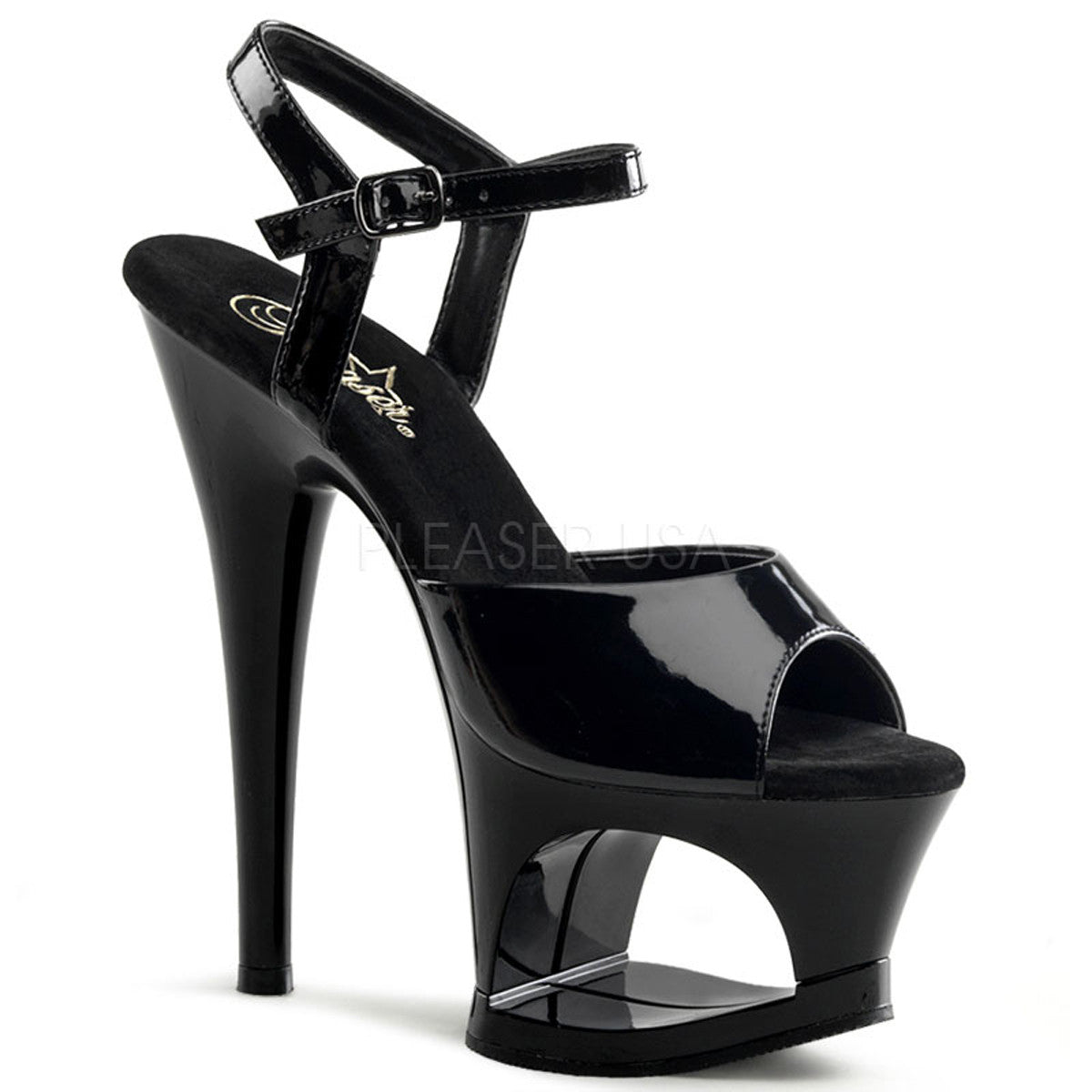 PLEASER MOON-709 Black Ankle Strap Sandals - Shoecup.com