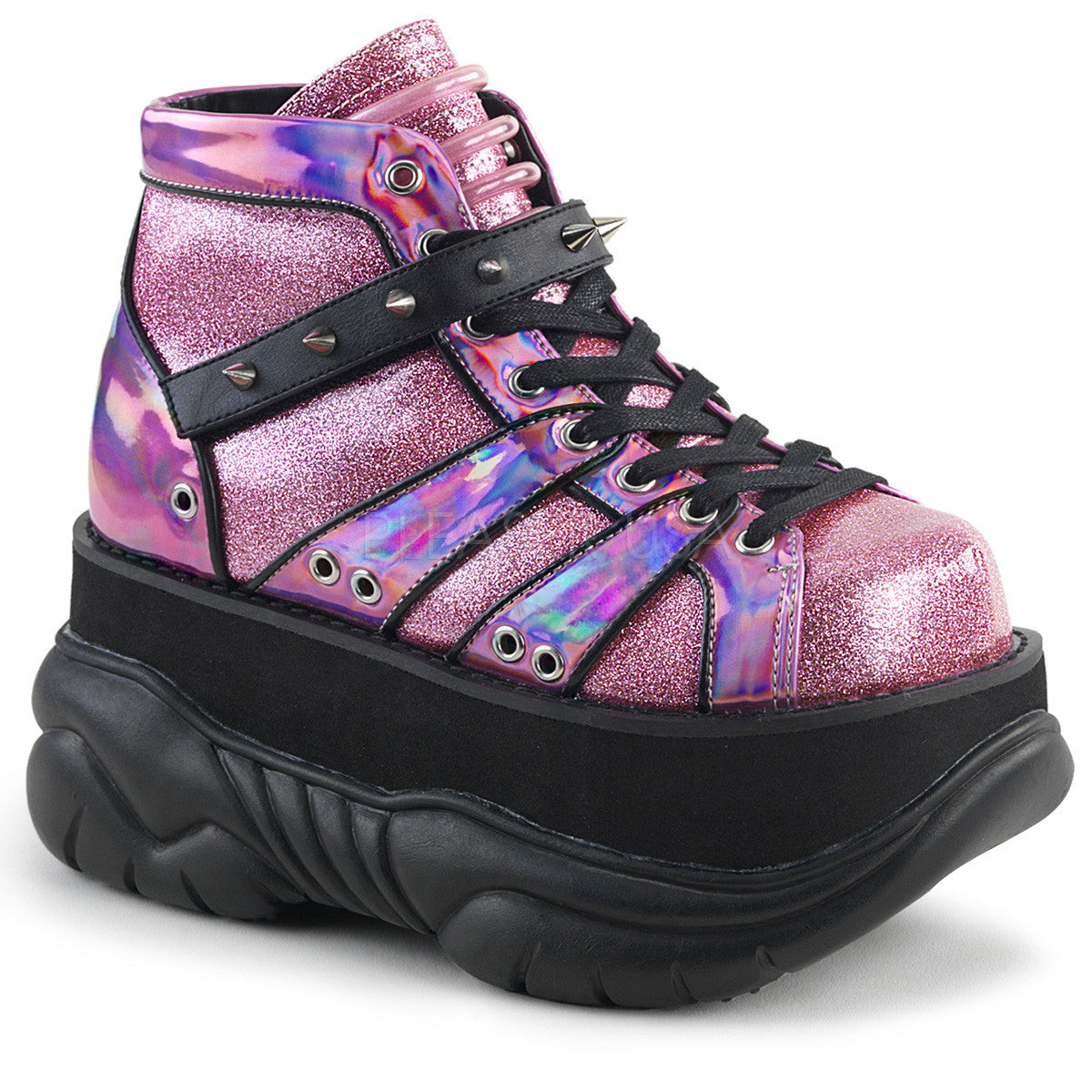 3 Platform Pink Glitter Goth Shoes With UV Tubing