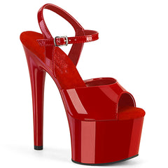 Pleaser PASSION-709 Red Pat 7 Inch (178mm) Heel, 2 3/4 Inch (70mm) Platform Comfort Width Ankle Strap Sandal