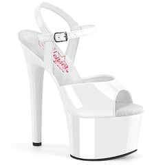 Pleaser PASSION-709 White Pat 7 Inch (178mm) Heel, 2 3/4 Inch (70mm) Platform Comfort Width Ankle Strap Sandal