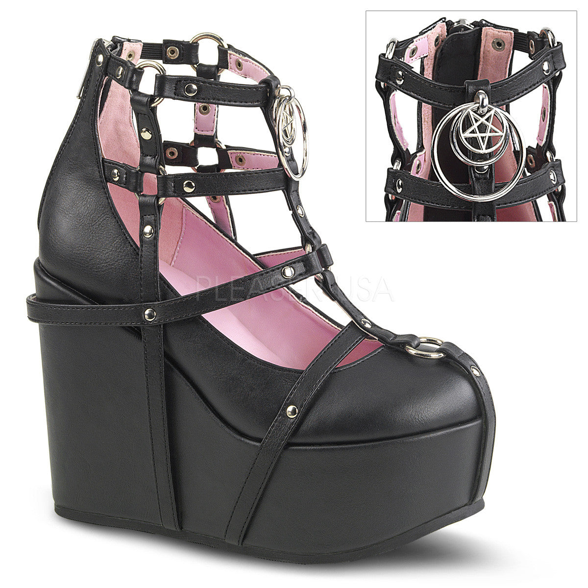 Demonia POISON-25-1 Black Platform Wedges - Shoecup.com