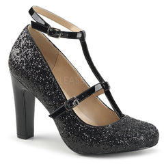 Pleaser Pink Label QUEEN-01 Black Pat-Glitter Round Toe Pumps - Shoecup.com