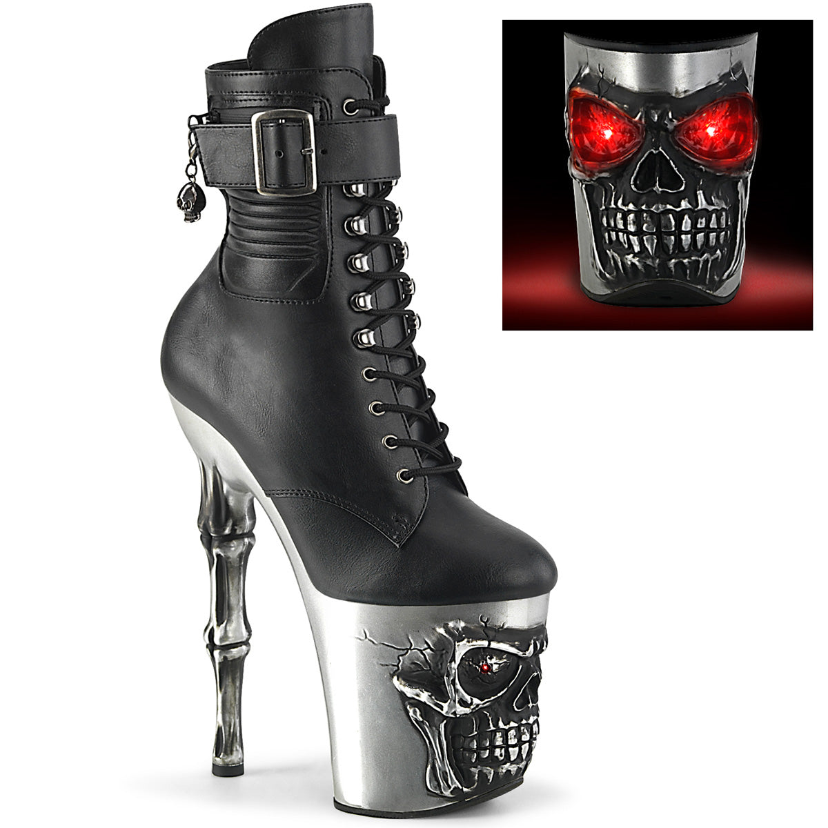 8 Inch Heel RAPTURE-1020STR-LT Black Silver