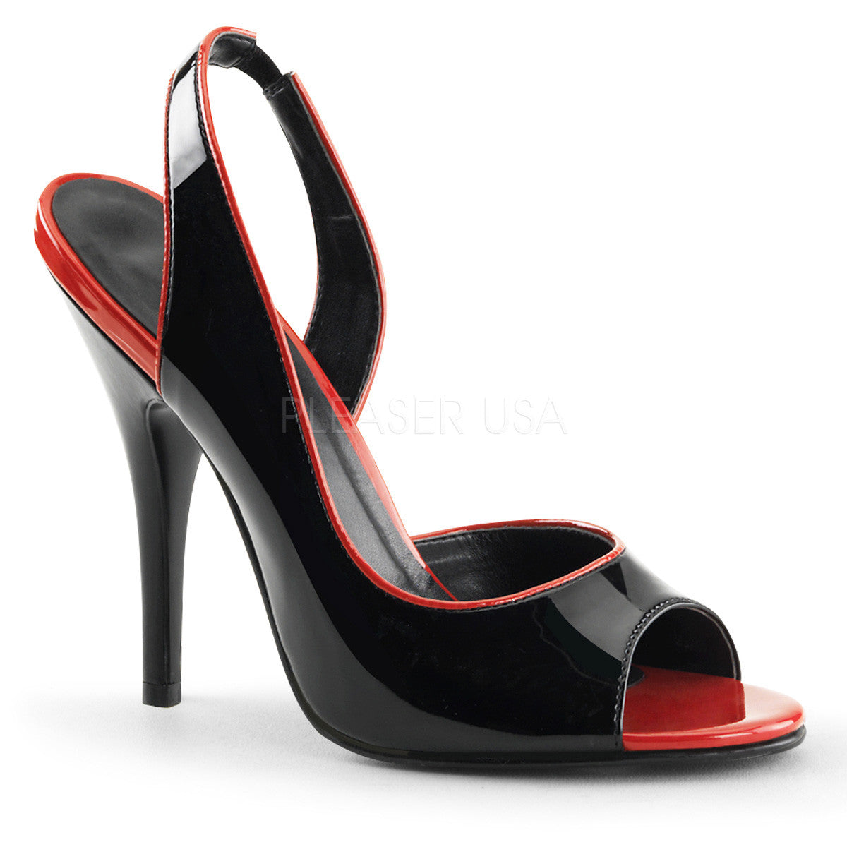 Pleaser SEDUCE-117 Black-Red Patent Sling Back Sandals - Shoecup.com