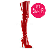 Pleaser SEDUCE-3000 Red Stretch Patent Thigh High Boots - Shoecup.com