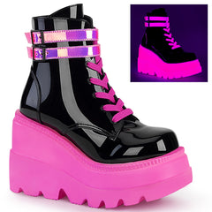 4" Wedge SHAKER-52 Black Patent UV Neon Pink