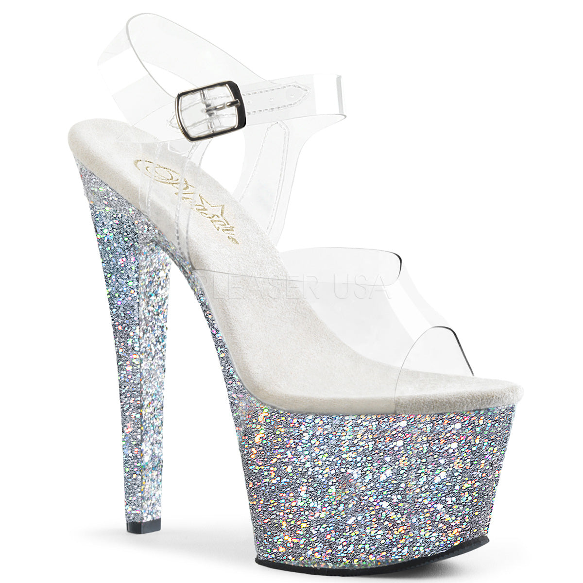 7" Heel SKY-308LG Silver Glitter