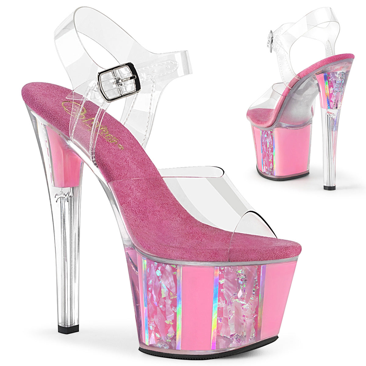 7" Heel SKY-308OF Clear Baby Pink