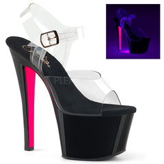 7" Heel SKY-308TT Clear Black Neon Pink
