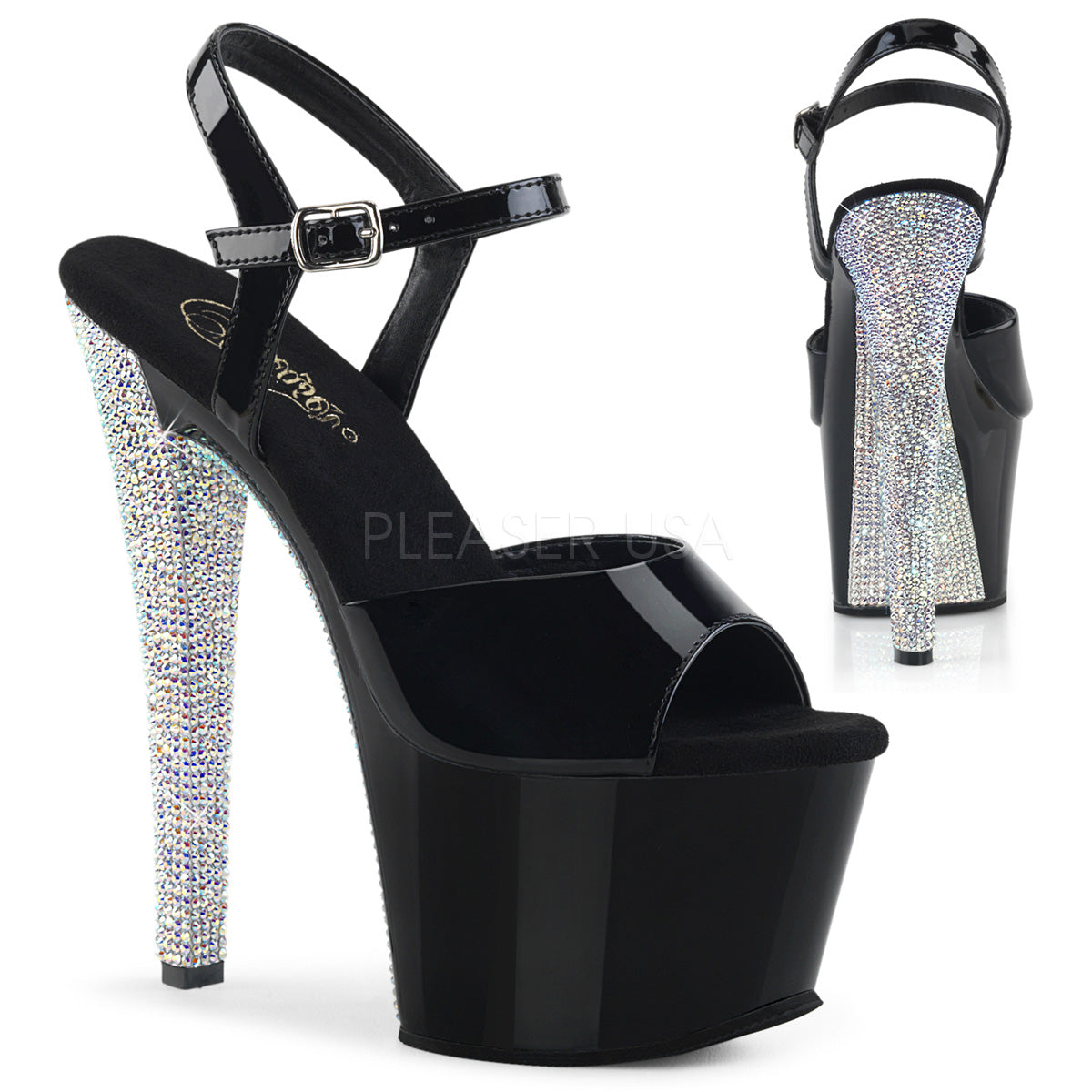 7" Heel SKY-309CHRS Black Silver