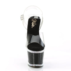7 Inch Heel SPECTATOR-708RS Clear-Black-Rhinestone