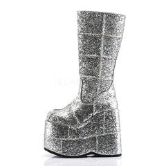 DEMONIA STACK-301G Men's Sliver Glitter Vegan Boots - Shoecup.com - 3