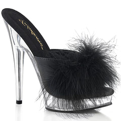 6 Inch (152mm) Heel, 1 Inch (25mm) Platform Black Pu Marabou Fur Slipper