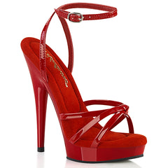 6" Heel, 1" Platform Wrap Around Knotted Red Patent Strap Sandal