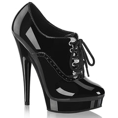 6 Inch (152mm) Heel, 1 Inch (25mm) Platform Black Patent Lace-Up Bootie