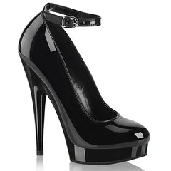 6 Inch (152mm) Heel, 1 Inch (25mm) Platform Black Patent Ankle Strap Pump