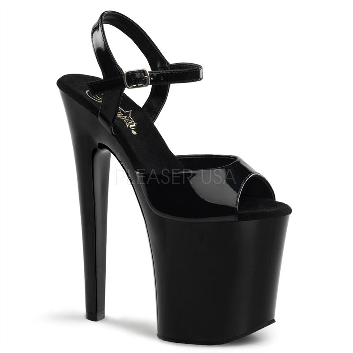 PLEASER XTREME-809 Black Pat Platform Sandals - Shoecup.com
