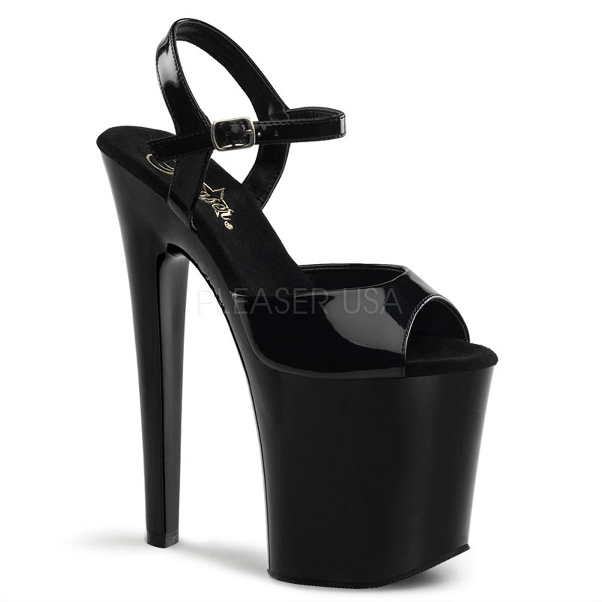 PLEASER XTREME-809 Black Pat Platform Sandals - Shoecup.com