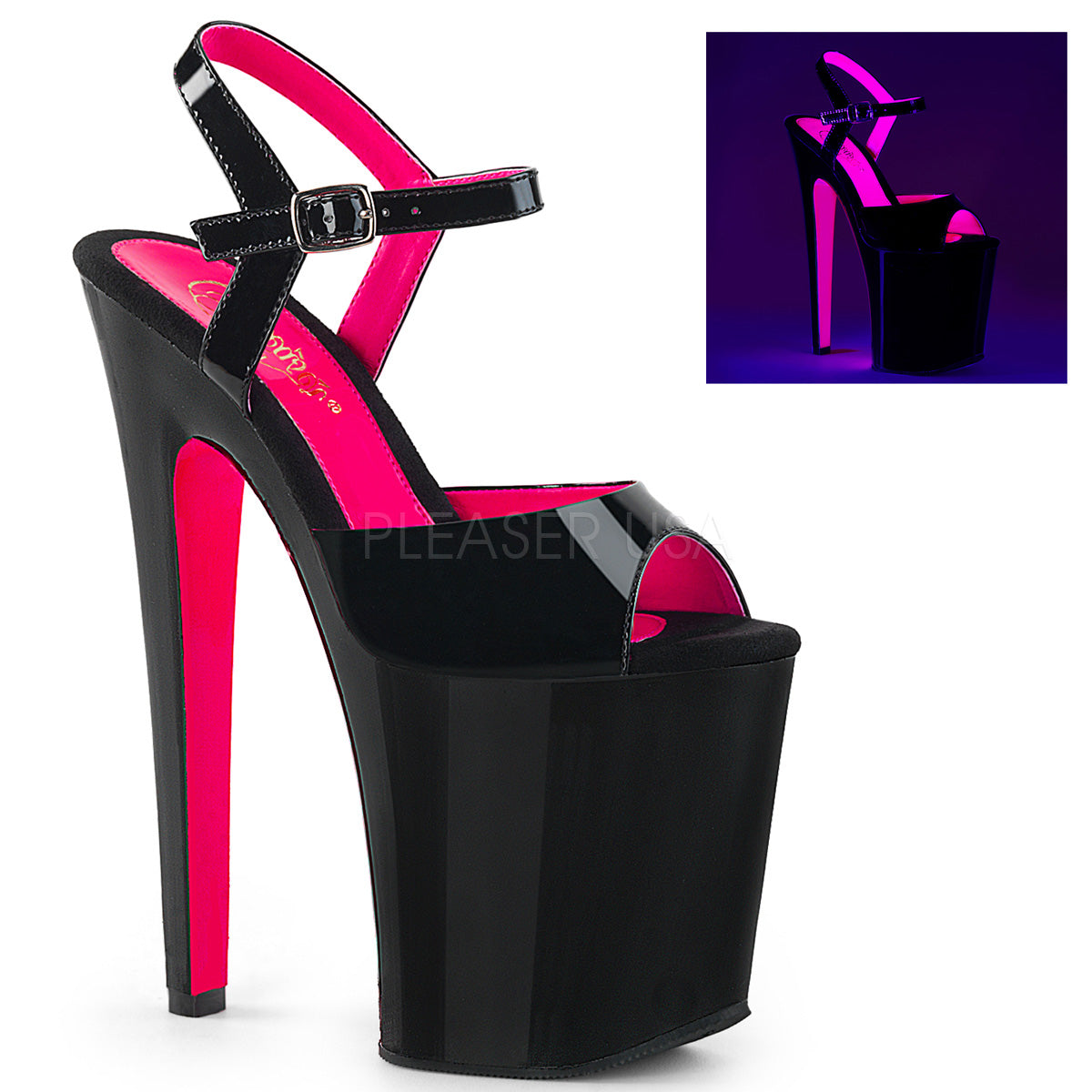 8" Heel XTREME-809TT Black Hot Pink
