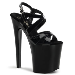 PLEASER XTREME-872 Black Pat Platform Sandals - Shoecup.com