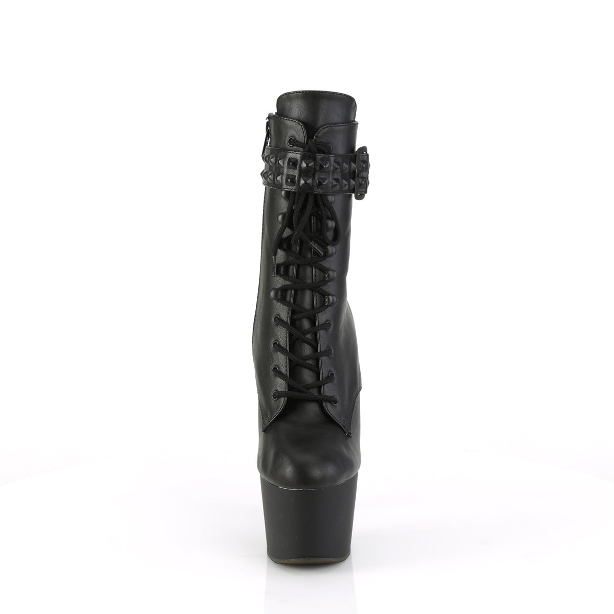 7 Inch Heel ADORE-1020STR Black Faux Leather