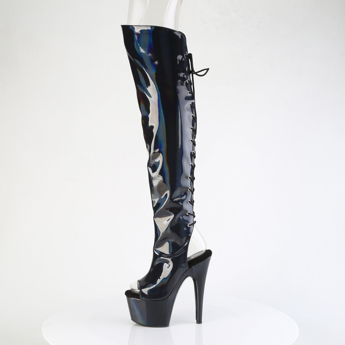 7 Inch Heel ADORE-3019HWR Black Stretch Holo
