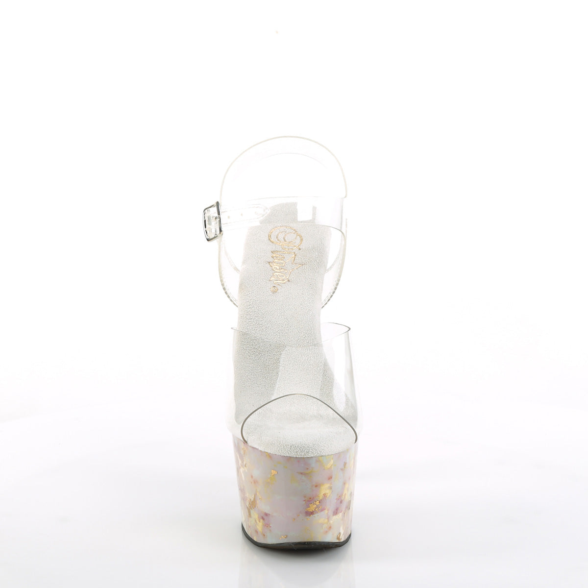 7 Inch Heel ADORE-708MB Clear-Blush-Gold Marble