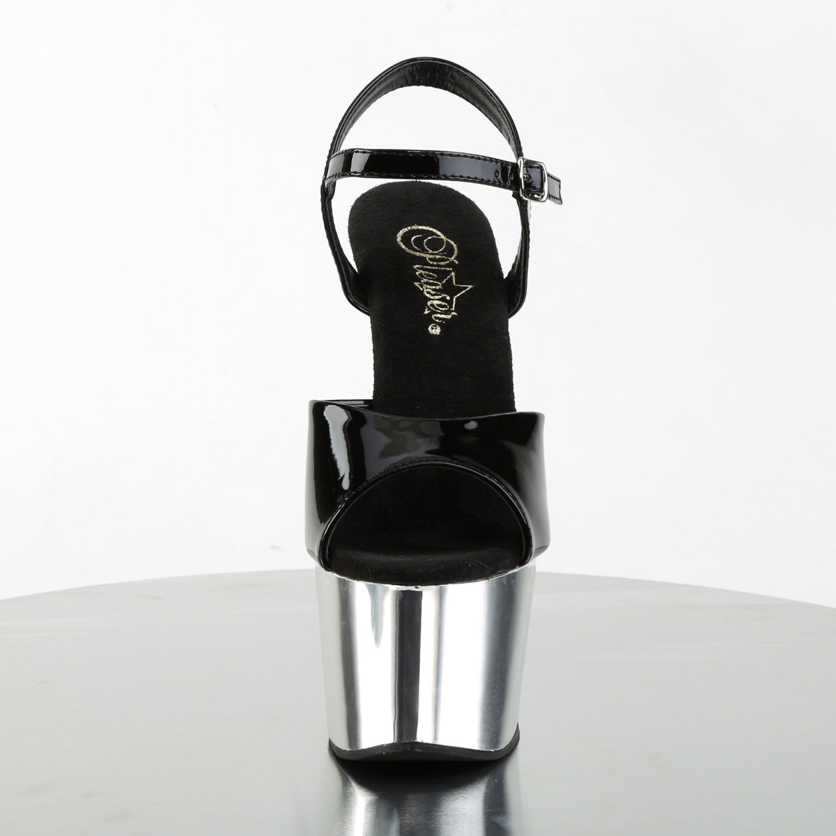 7 Inch Heel ADORE-709 Black Pat-Silver Chrome