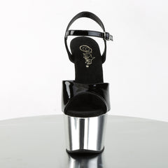 7 Inch Heel ADORE-709 Black Pat-Silver Chrome