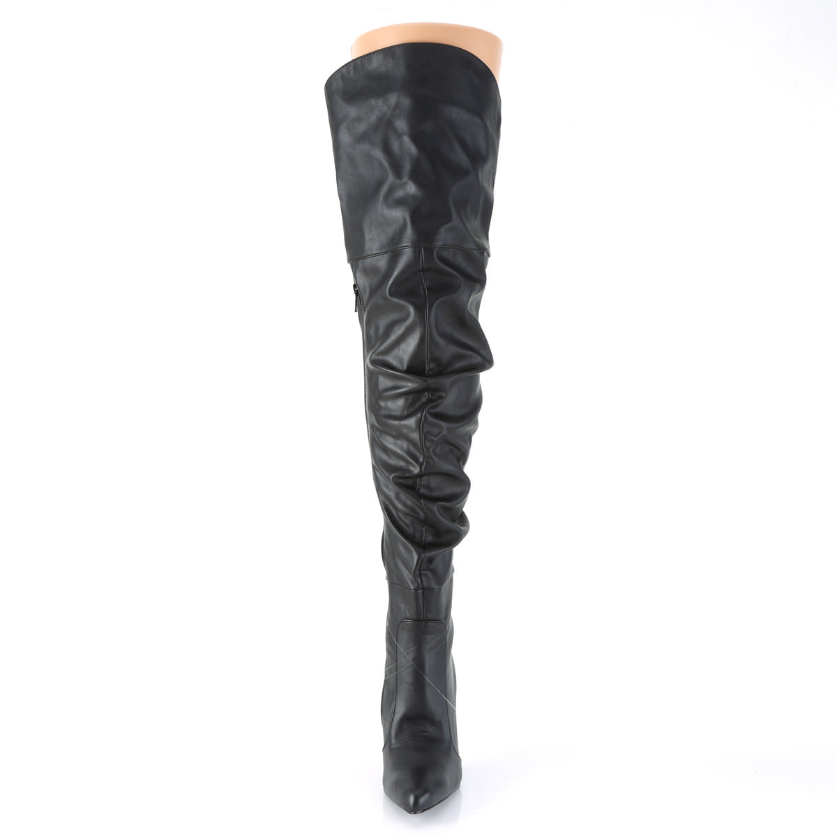 Pleaser CLASSIQUE-3011 Black Faux Leather Thigh High Boots