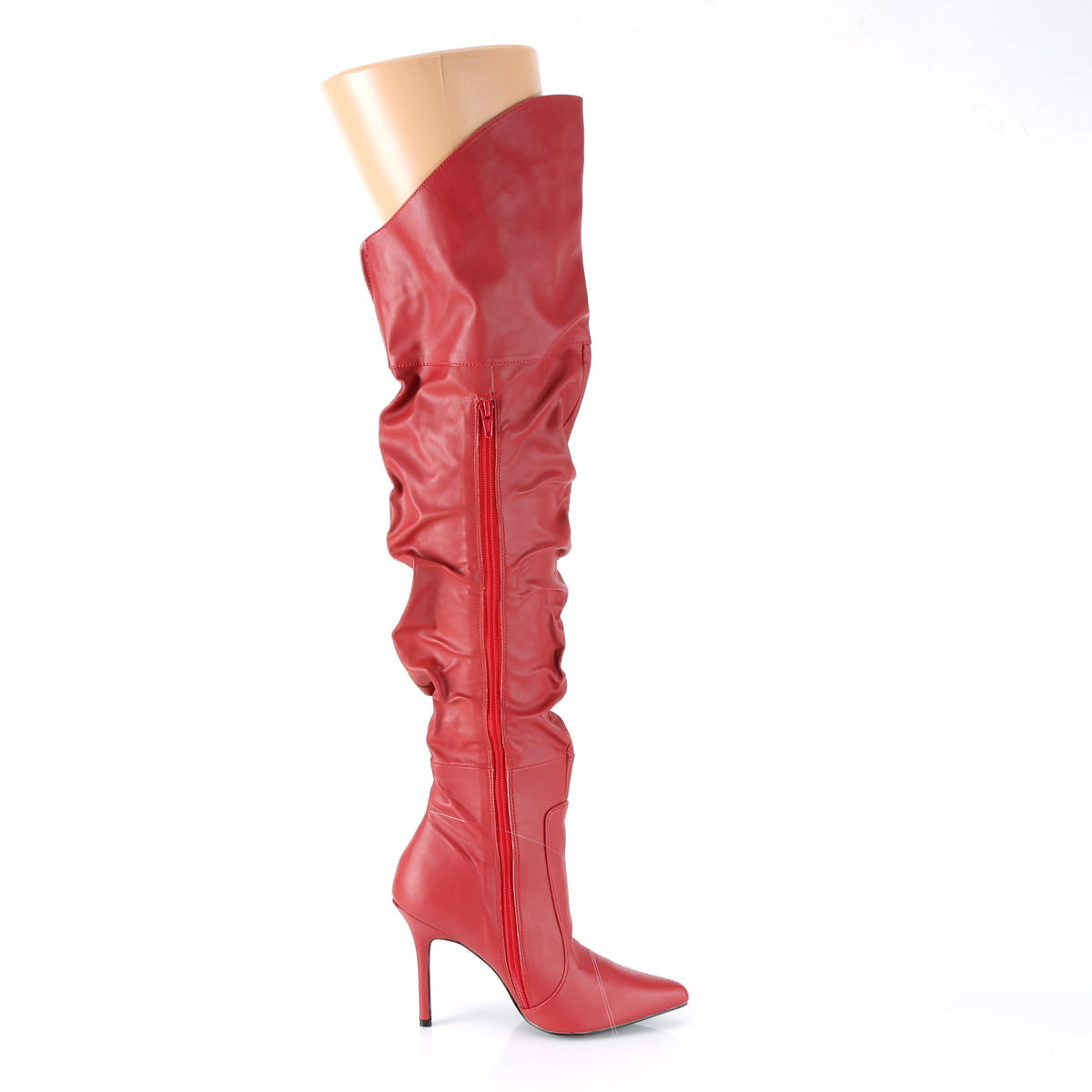 Pleaser CLASSIQUE-3011 Red Faux Leather Thigh High Boots