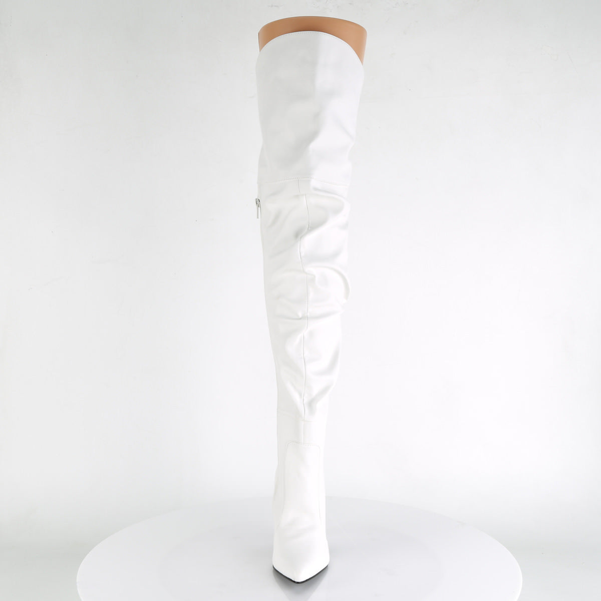Pleaser CLASSIQUE-3011 White Faux Leather Thigh High Boots