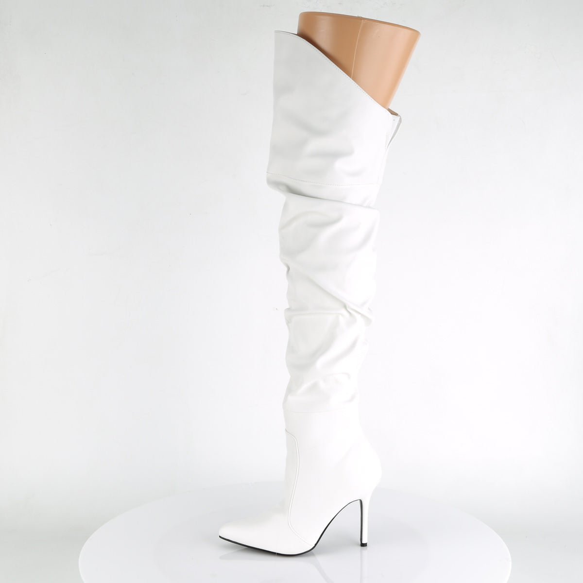 Pleaser CLASSIQUE-3011 White Faux Leather Thigh High Boots