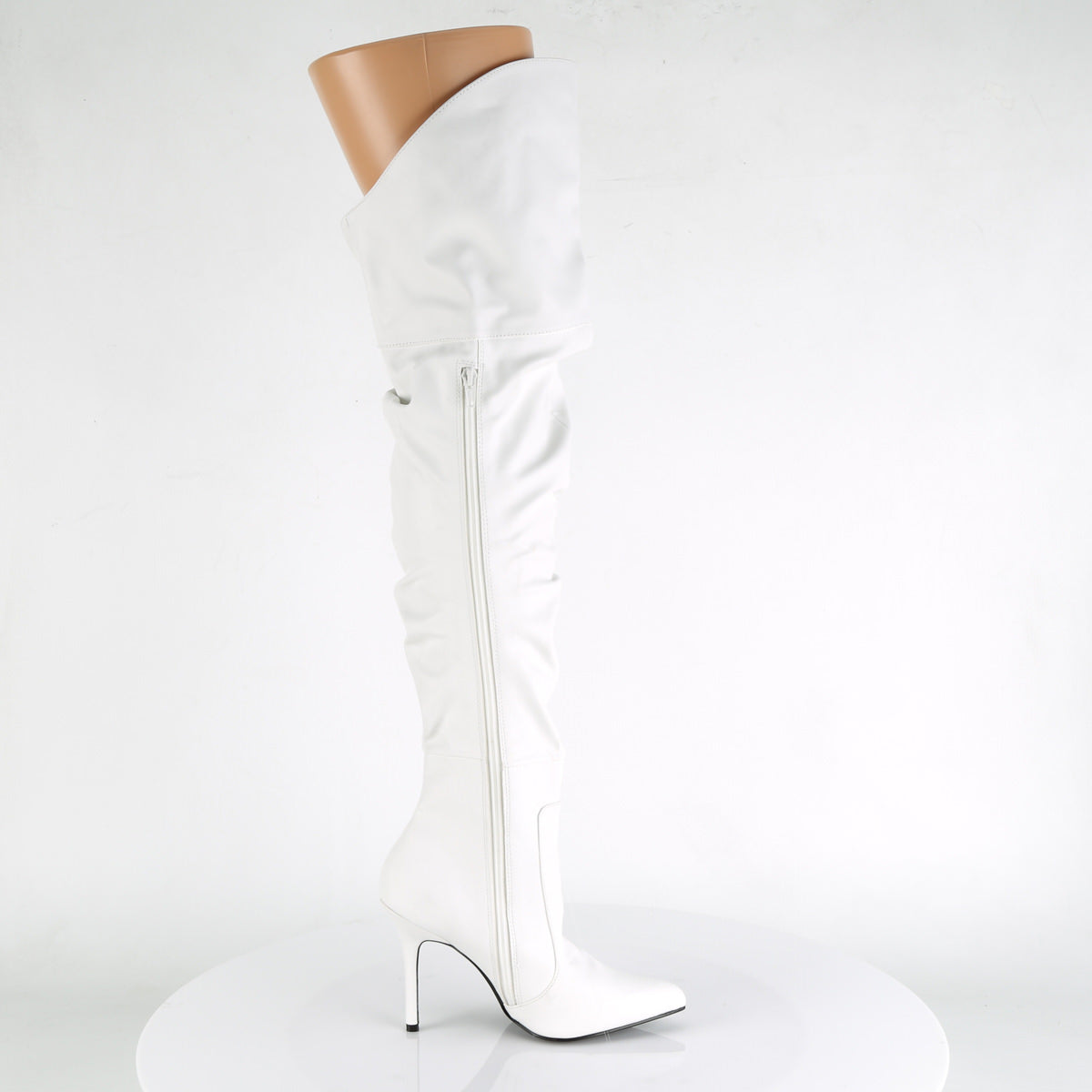 Pleaser CLASSIQUE-3011 White Faux Leather Thigh High Boots