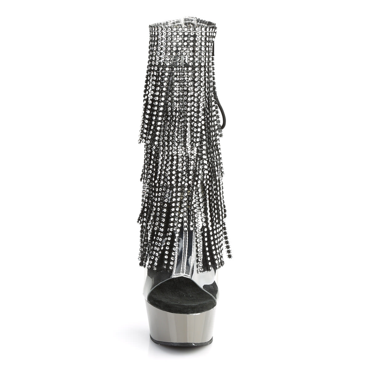 Pleaser DELIGHT-1017RSF Dark Pewter Chrome Fringe Ankle Boots