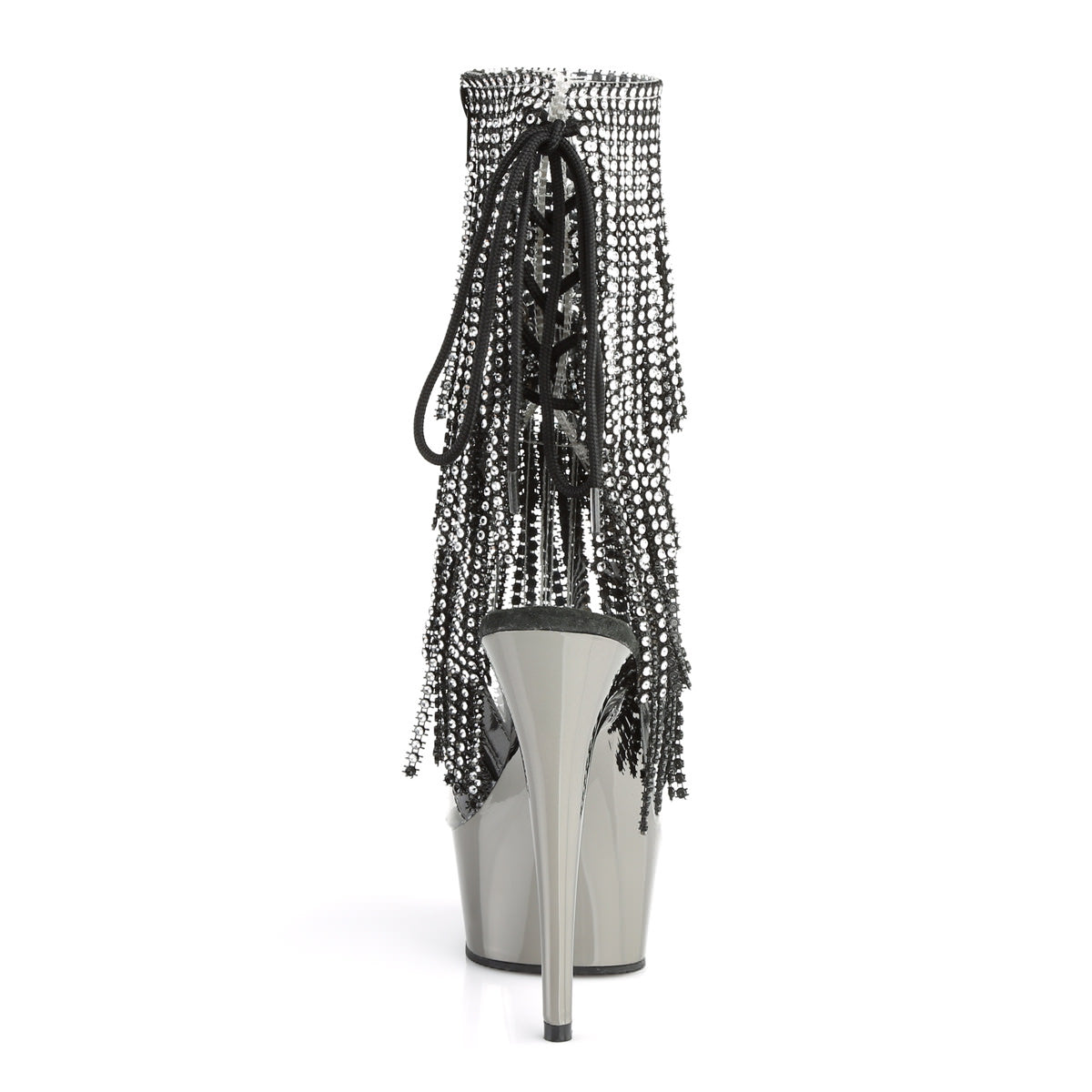 Pleaser DELIGHT-1017RSF Dark Pewter Chrome Fringe Ankle Boots
