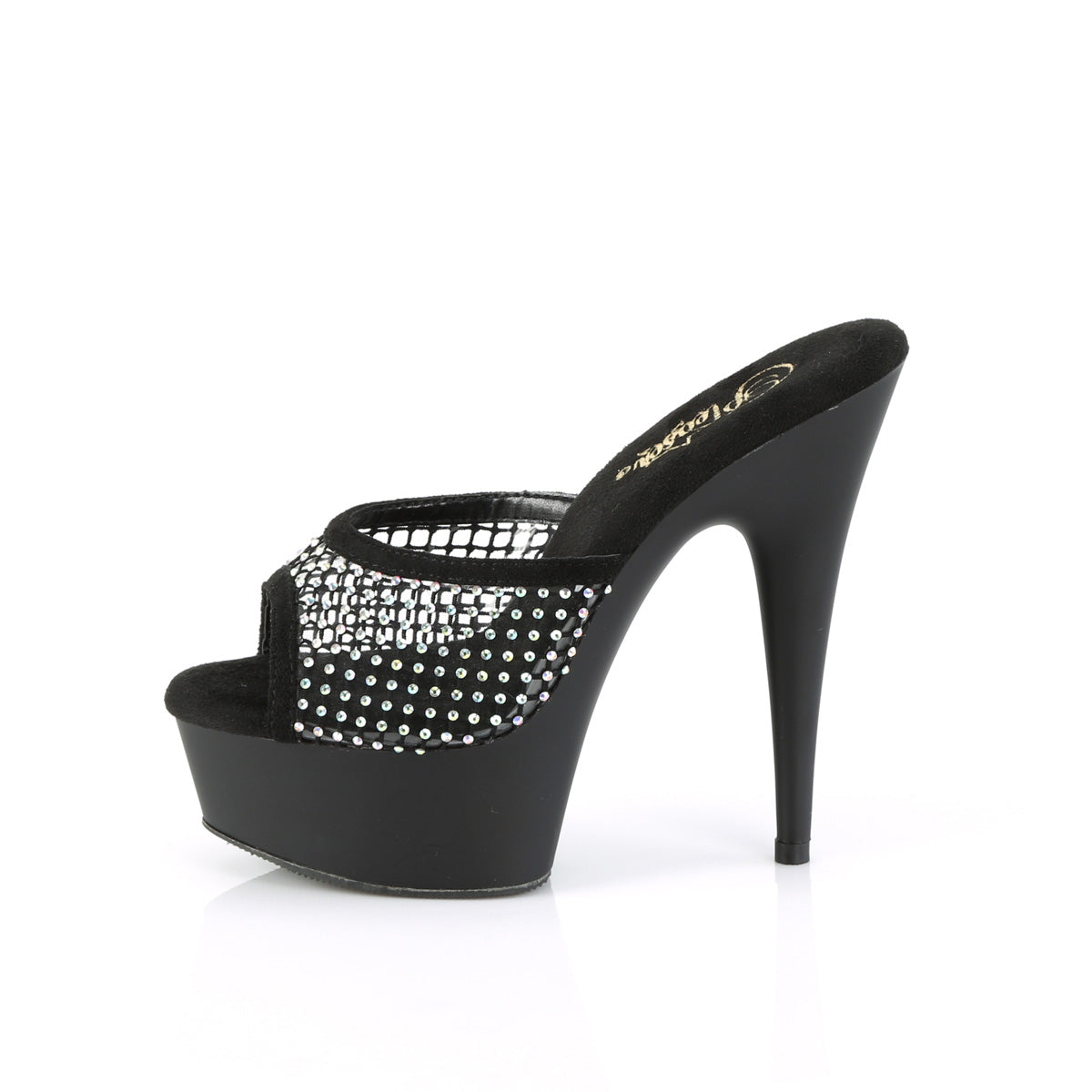 6 Inch Heel DELIGHT-601-6RM Black Rhinestone Mesh