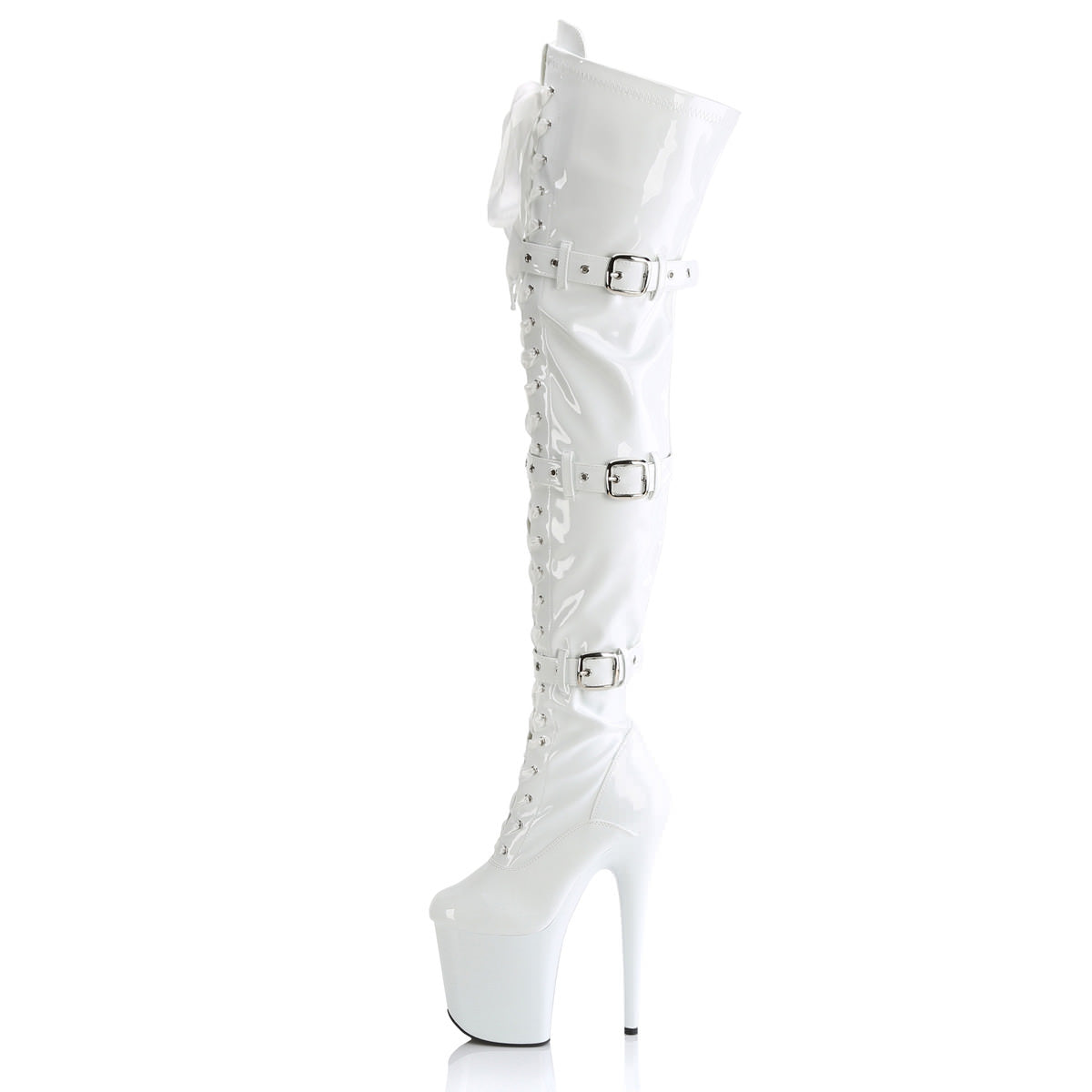 8 Inch Heel FLAMINGO-3028 White Stretch Patent