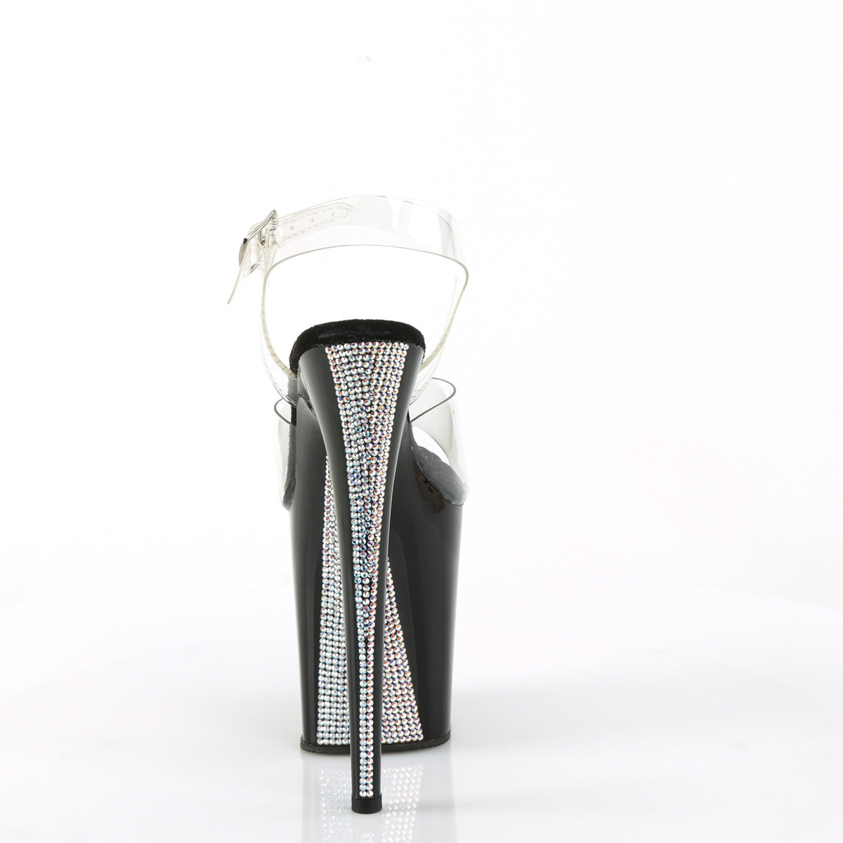 8 Inch Heel FLAMINGO-808CRS-2 Clear-Black-Silver Rhinestone