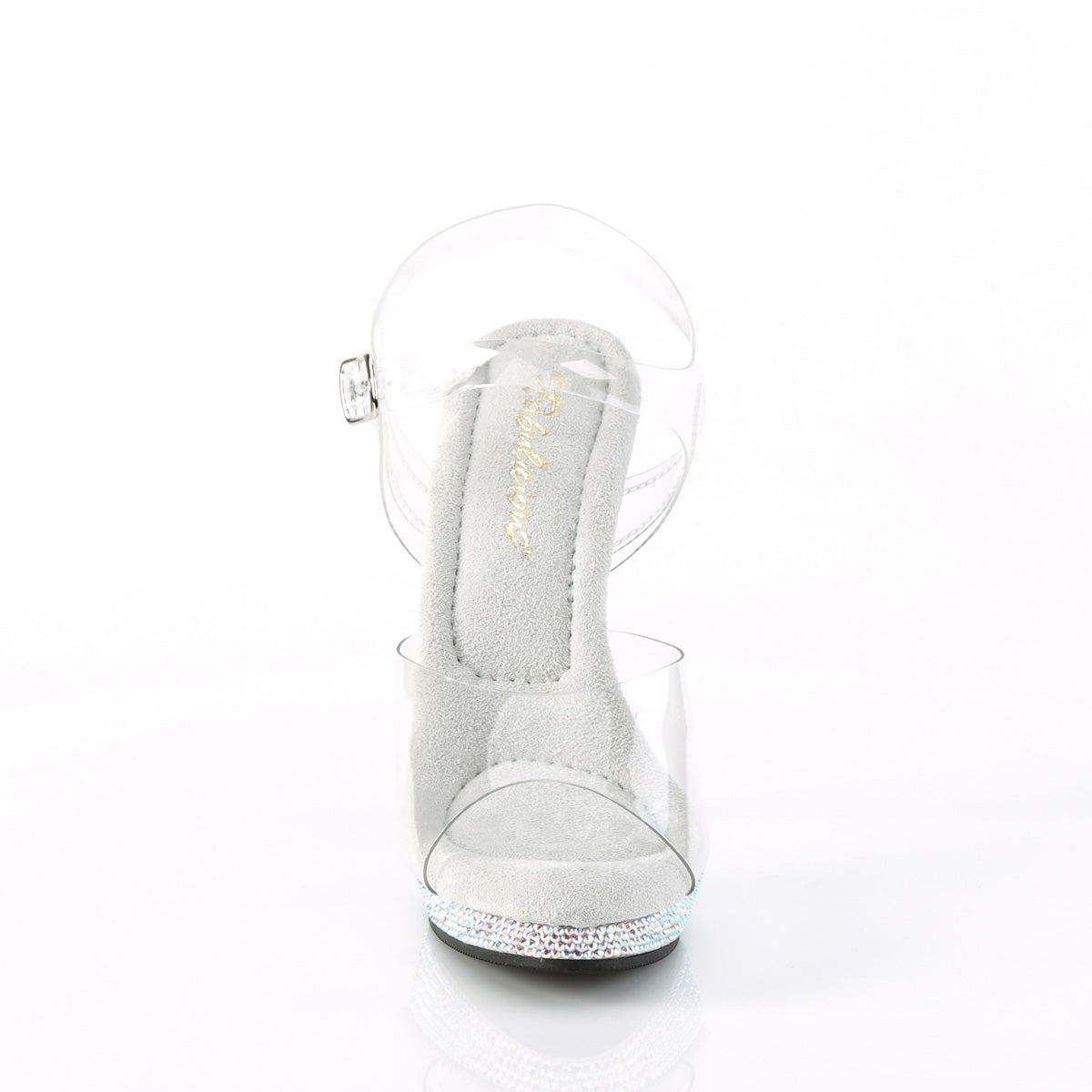 Fabulicious LIP-108DM Silver Ankle Strap Sandals With Rhinestones Bottom