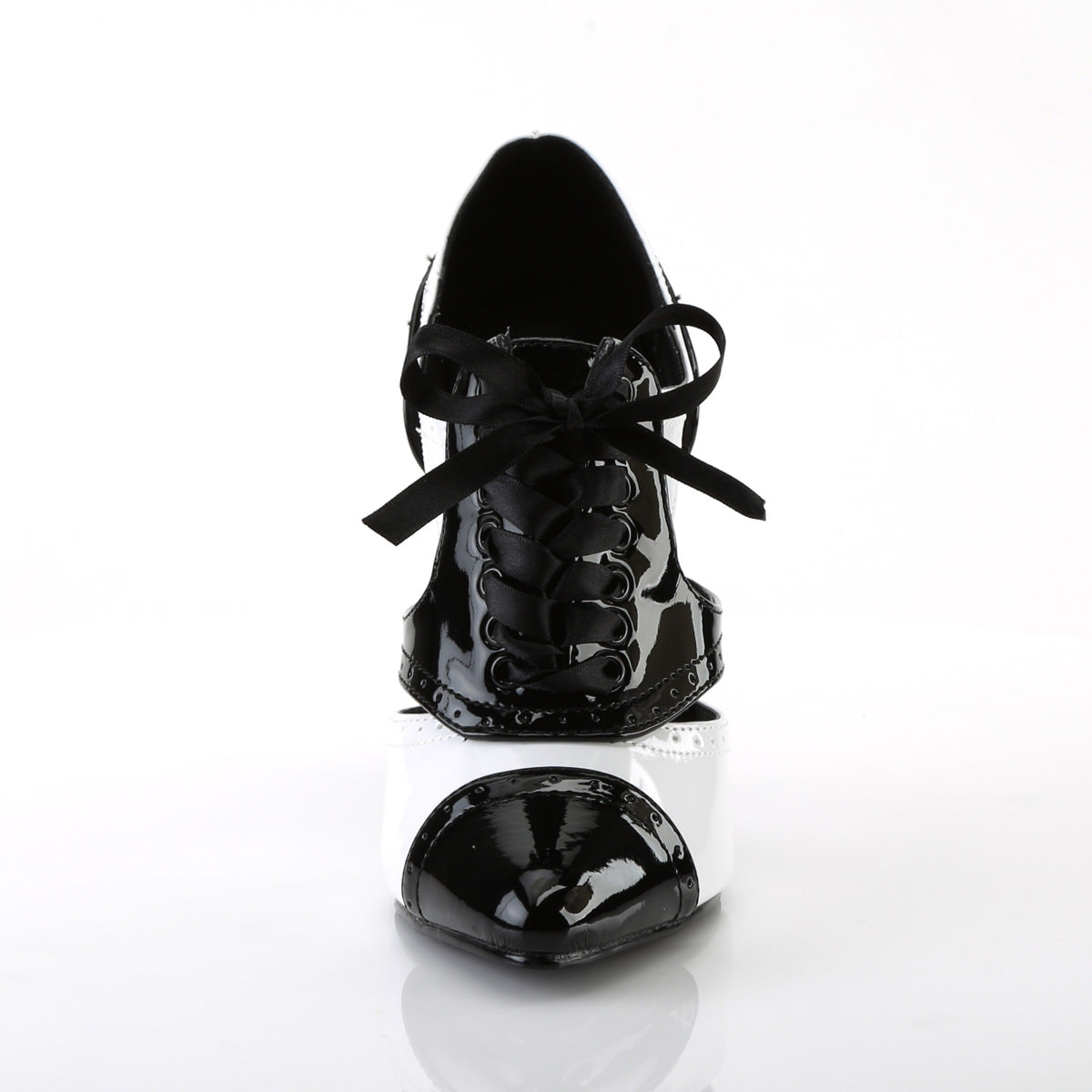 PLEASER SEDUCE-458 Black-White Pat Pumps