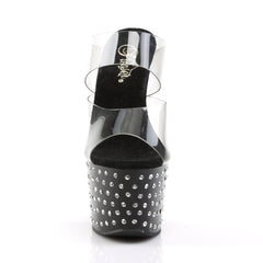 Pleaser Women's Stardust-702 Platform Sandal - Rhinestone Studded Clear Strap Heel, 7" Height