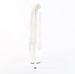 7 Inch Heel ADORE-1048RSNT White Patent Rhinestone Mesh