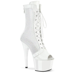 7 Inch Heel ADORE-1048RSNT White Patent Rhinestone Mesh by Pleaser