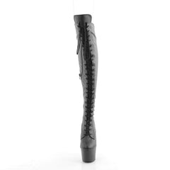 7 Inch Heel ADORE-3014 Black Stretch Faux Leather