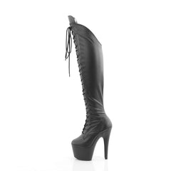 7 Inch Heel ADORE-3014 Black Stretch Faux Leather