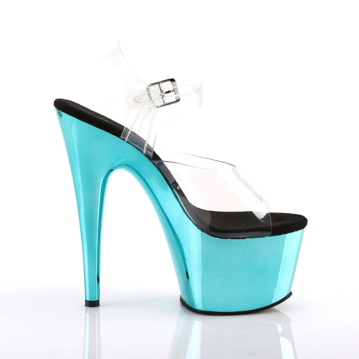 7 Inch Heel ADORE-708 Clear Turquoise Chrome