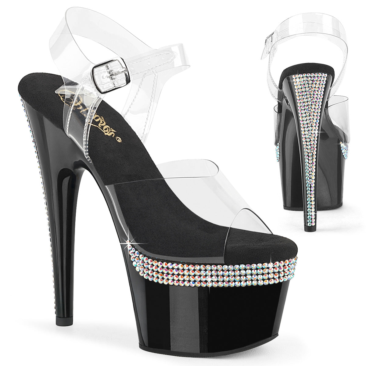 7 Inch Heel ADORE-708PHRS Clear Black by Pleaser